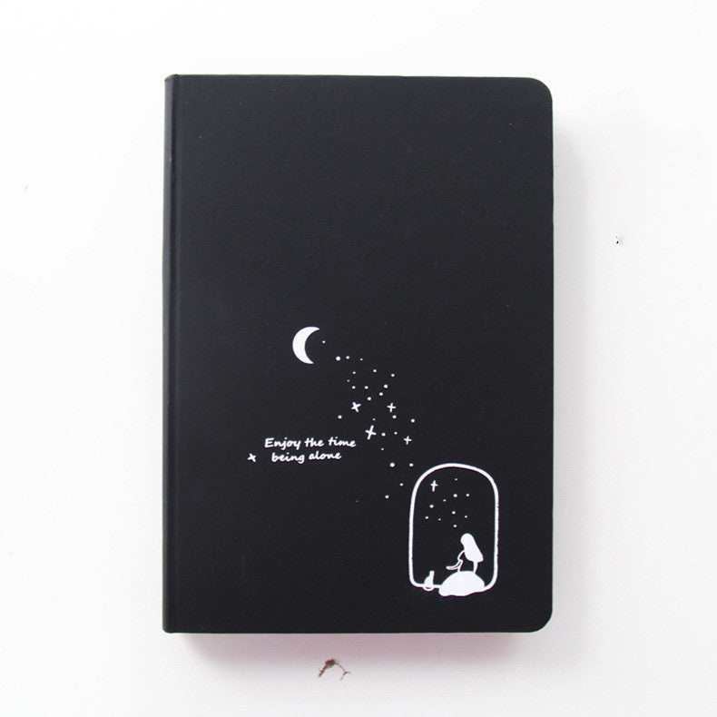 A touch-sensitive leather book with black inner pages, a simple touch of starry sky student diary