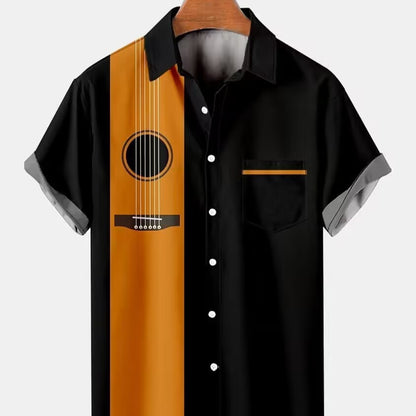 Men's Loose Casual Cozy Music Bowling Shirt
