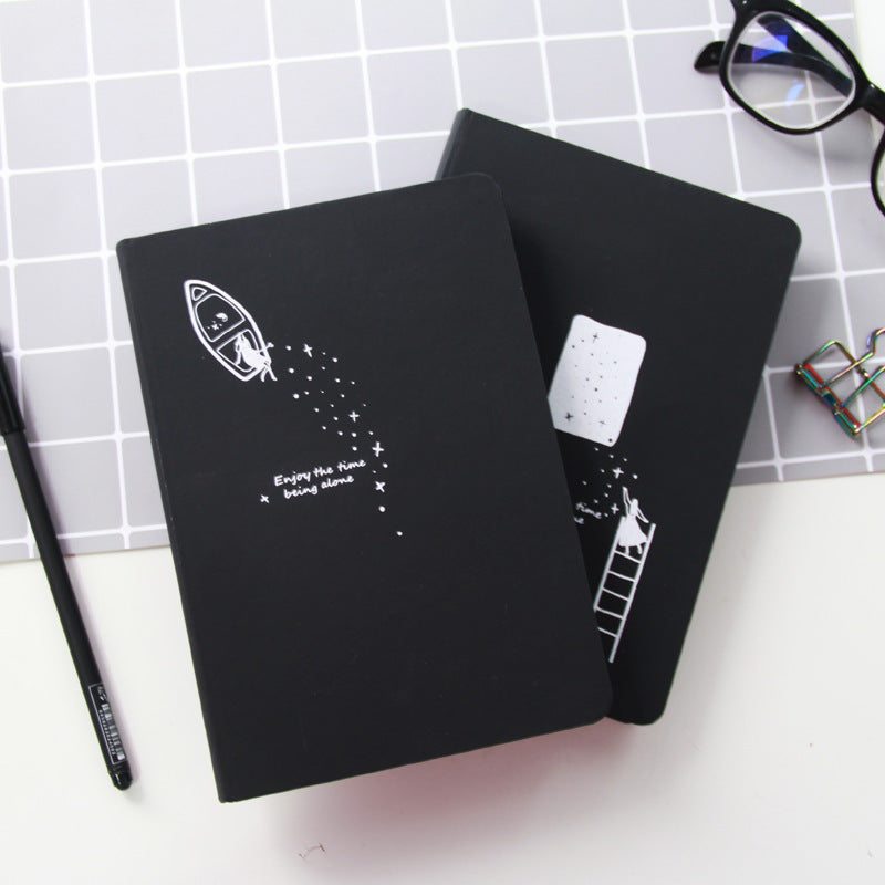 A touch-sensitive leather book with black inner pages, a simple touch of starry sky student diary