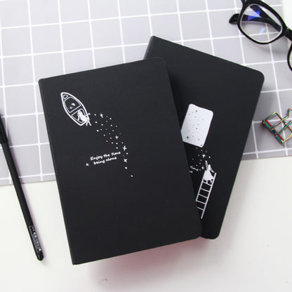 A touch-sensitive leather book with black inner pages, a simple touch of starry sky student diary
