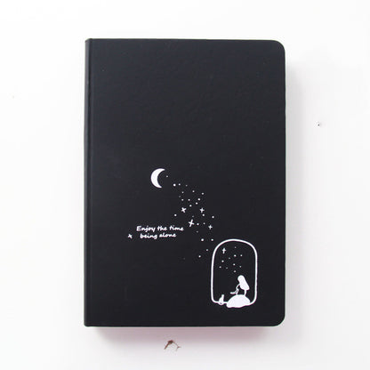 A touch-sensitive leather book with black inner pages, a simple touch of starry sky student diary