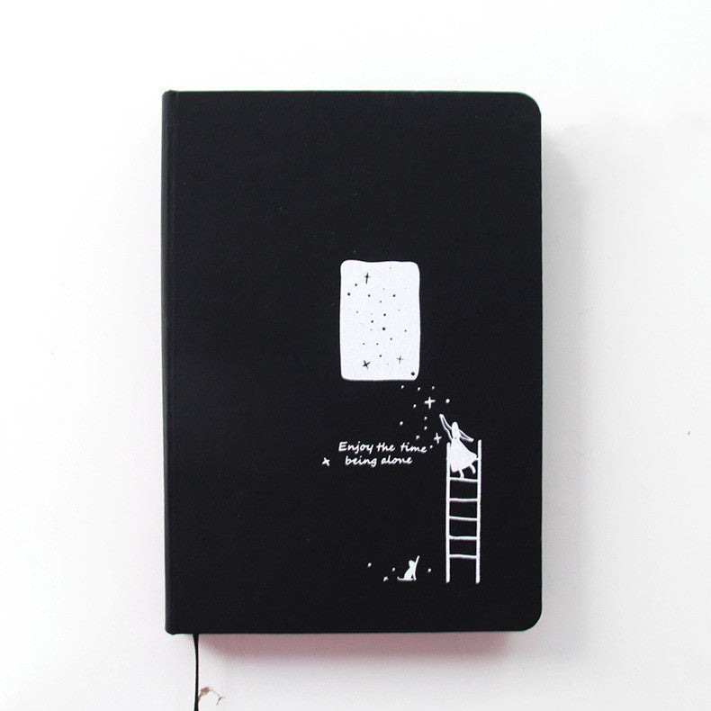 A touch-sensitive leather book with black inner pages, a simple touch of starry sky student diary