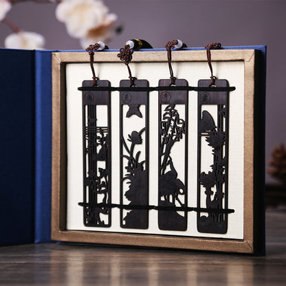 Mahogany Bookmark Hollow Plum, Orchid, Bamboo And Chrysanthemum Bookmark Set