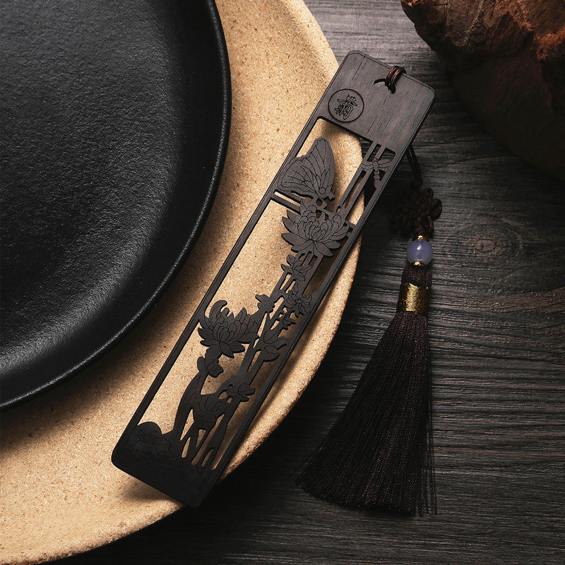 Mahogany Bookmark Hollow Plum, Orchid, Bamboo And Chrysanthemum Bookmark Set