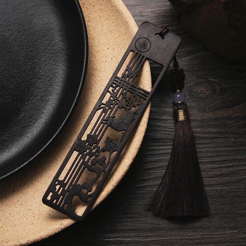 Mahogany Bookmark Hollow Plum, Orchid, Bamboo And Chrysanthemum Bookmark Set